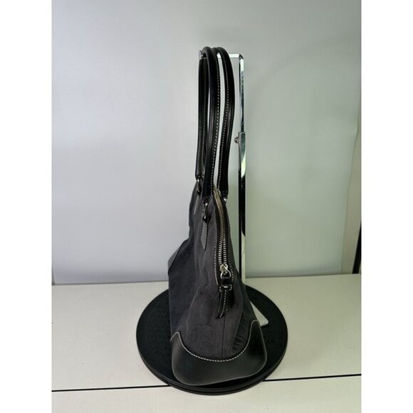 Dooney & Bourke Black Signature Logo Leather Trim & Handles Satchel Bag - Picture 4 of 12